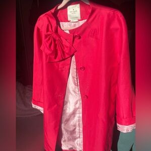Kate Spade Silk Blend Kendall Bow Detail Coat in Pink size XL